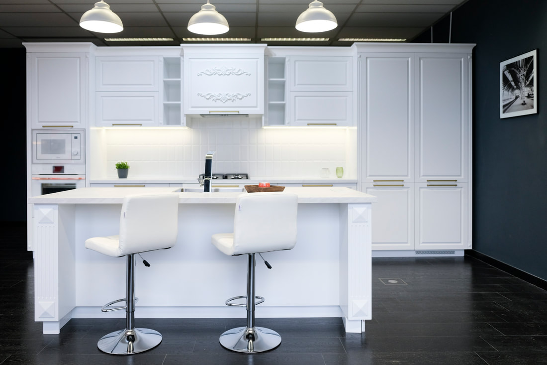 Modern white kitchen in show room